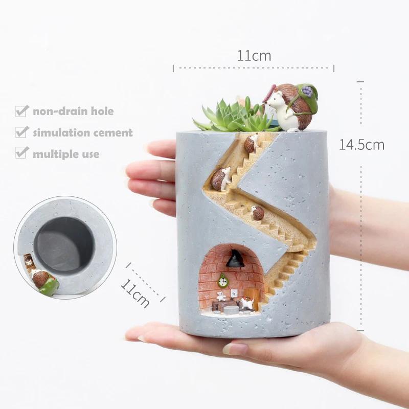 Creative Animal Resin Flower Pot Succulents Planter Water Planting Container Rabbit Hedgehog Decorative Pot Desktop Ornament