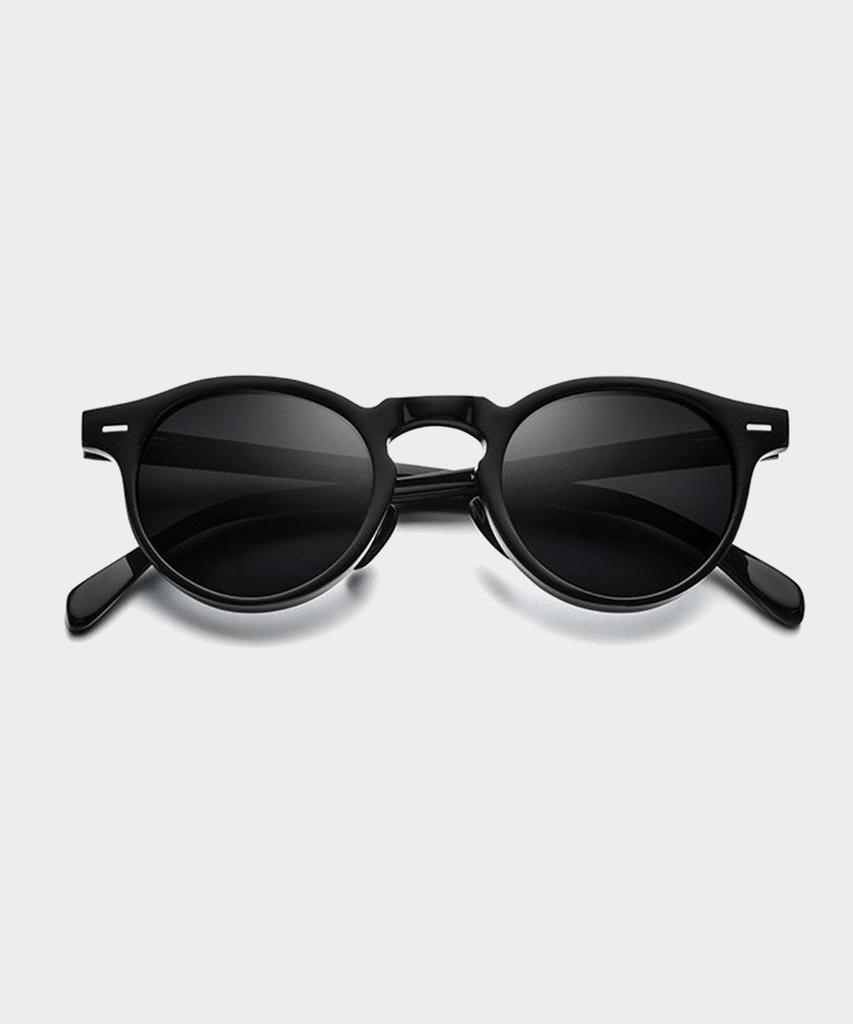 Lingkeonpeuleim Buffalo Horn Round Acetate Sunglasses Black