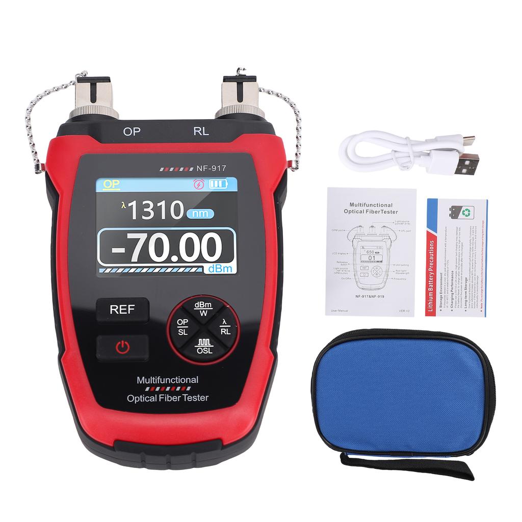 Optical Power Meter with Red Light, 10 Wavelengths, FC SC Connector, Fiber Optic Tester with LCD Screen Fiber