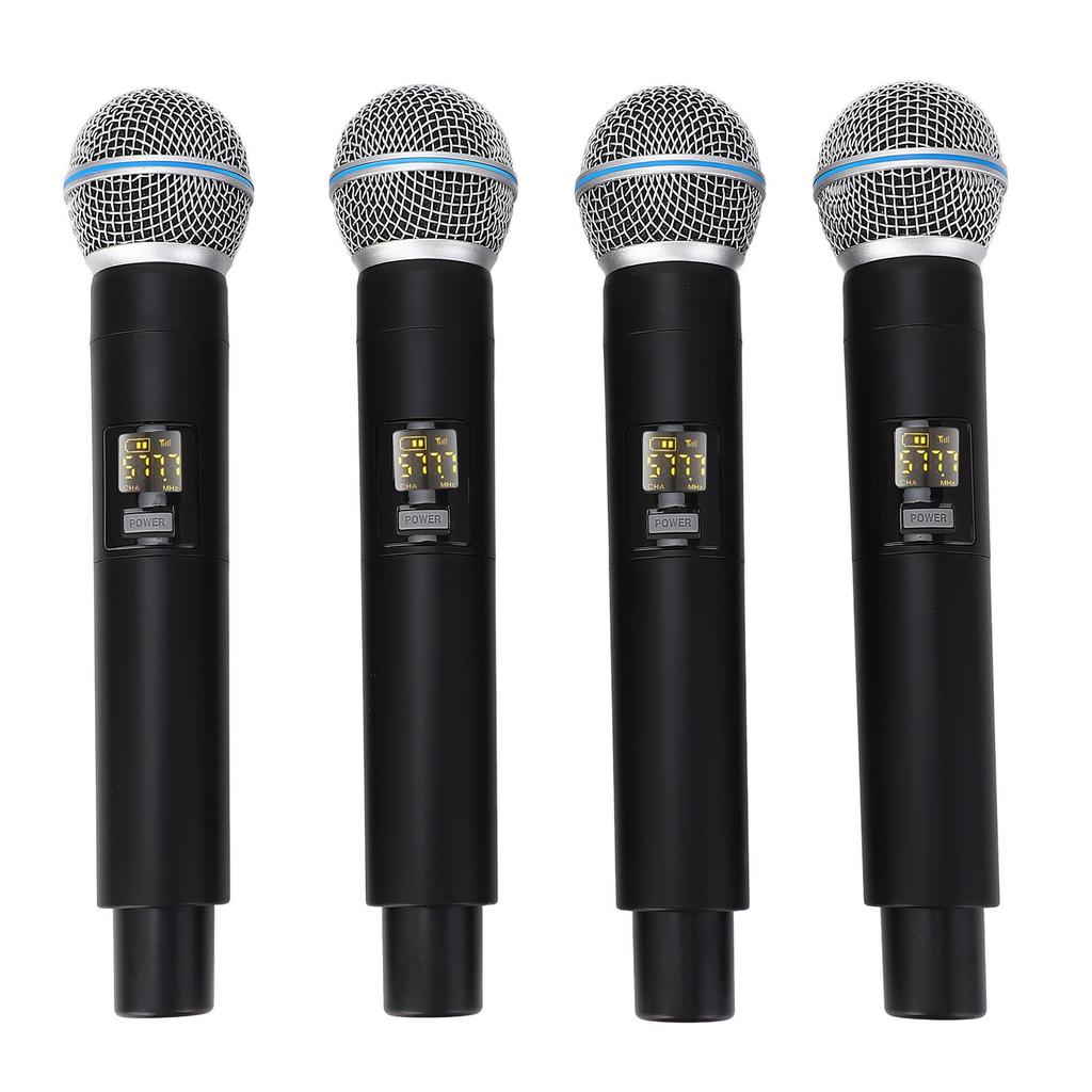 Wireless Microphone Set 164ft Range VHF Band 4 Cordless Handheld Dynamic Mic for Stage Recording