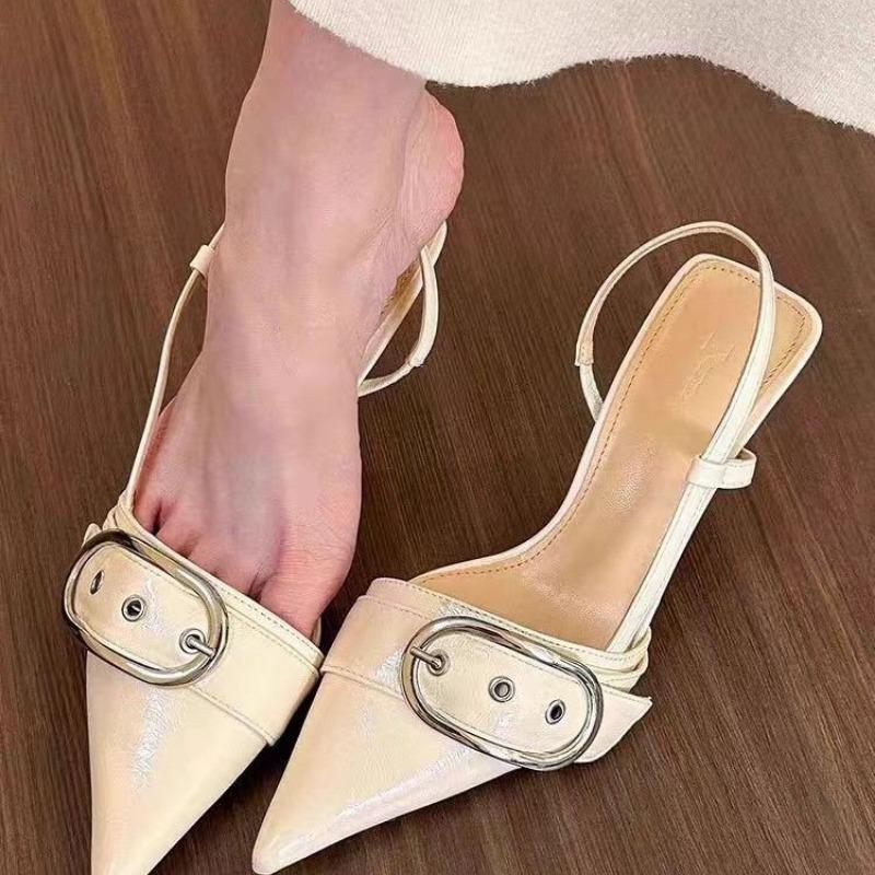 Мода Новый Стиль Мода Удобные Баотоу Мелкий Вырез Тонкий Каблук Серебристые Туфли-лодочки Женские С Открытой Пяткой На Высоком Каблуке Zapatos Mujer