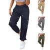 Ladies' Pocket Drawstring Work Pants, Casual Pants, Wide Leg Pants