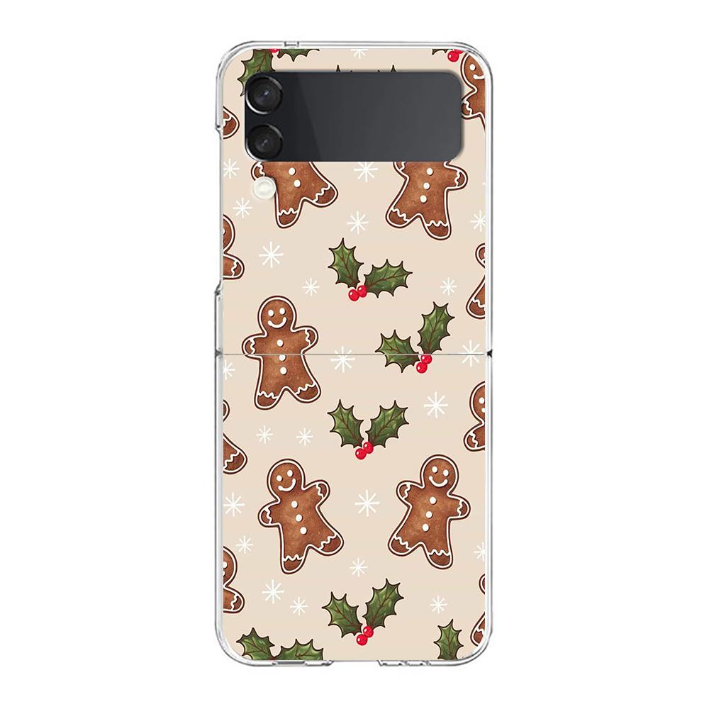Phone Case For Samsung Galaxy Z Flip 3 4 5 Hard Folding Clear PC Bumper For Samsung Z Flip 6 Back Cover Cartoon Christmas