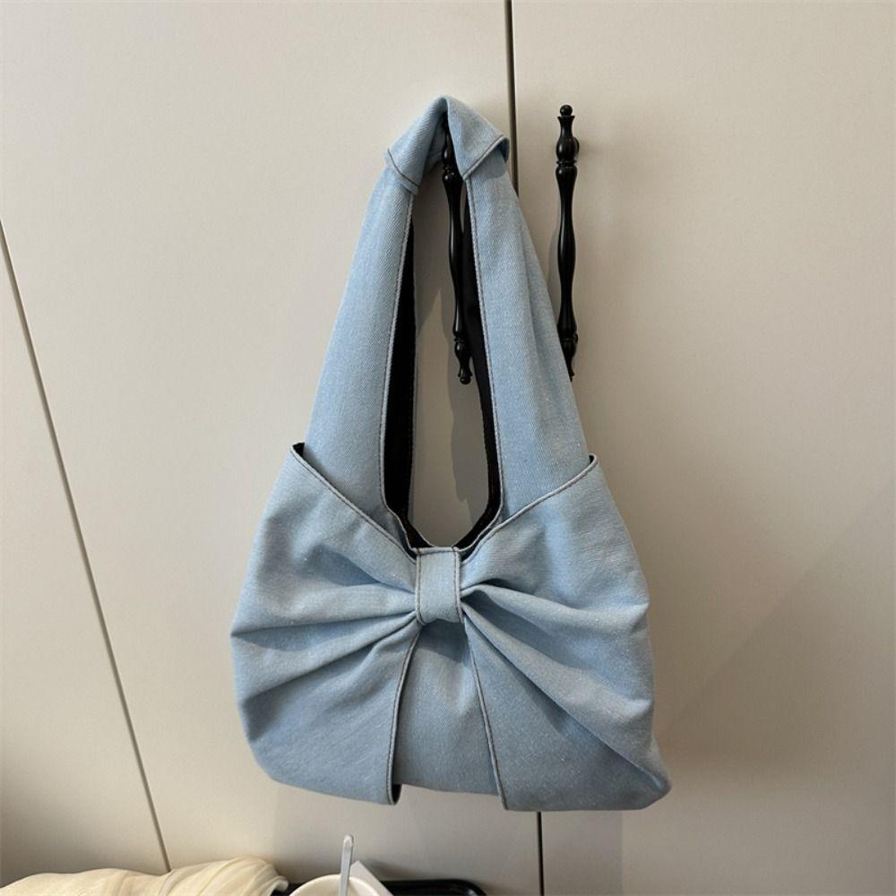 Designer Bow Denim Bag Casual Women's Tote bag Ins Bow Shoulder Bag Ladies