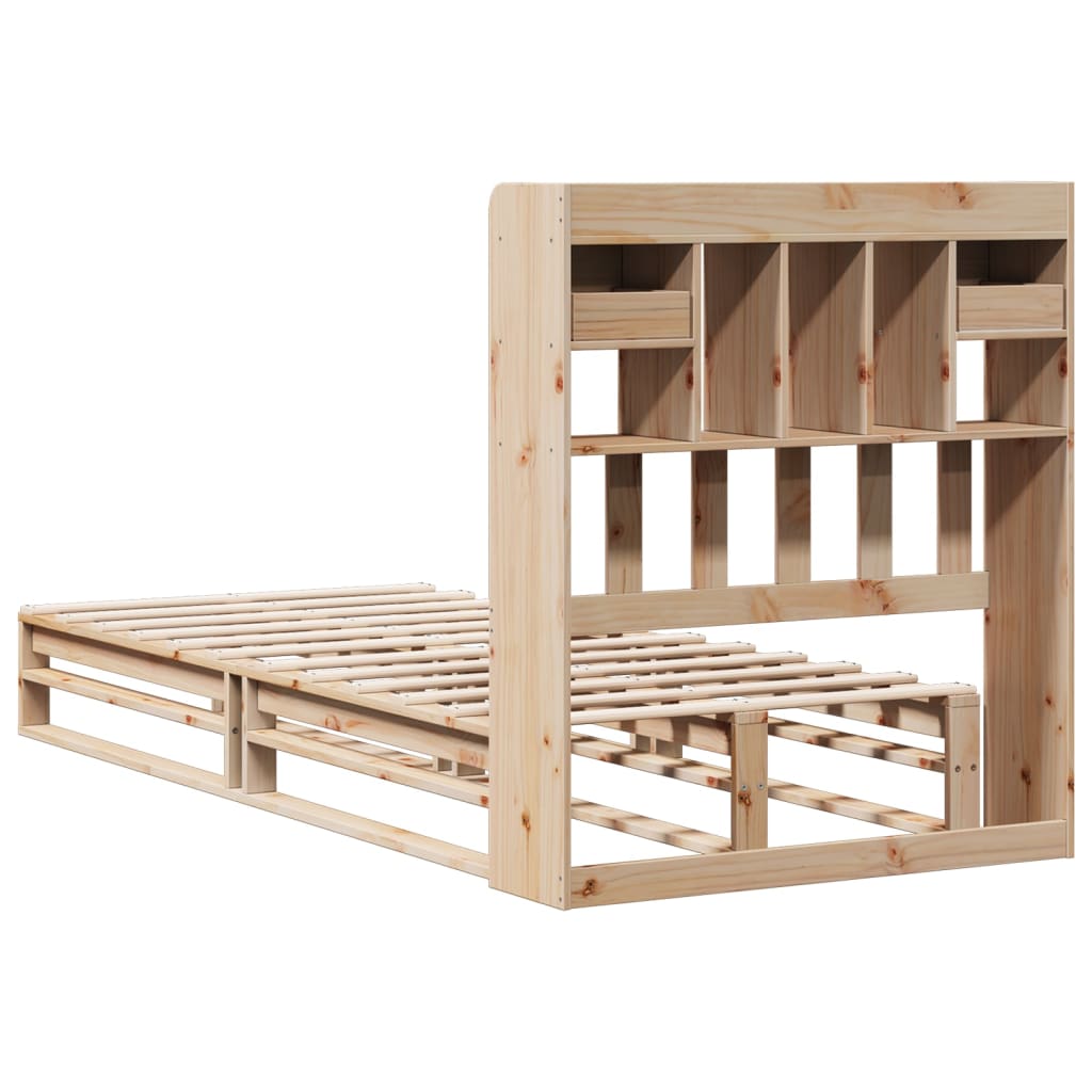 Solid Wood Bed with Shelf Without Mattress 90x200 cm Pine