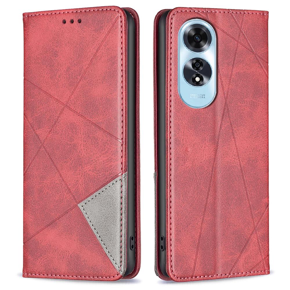 Чехол для Oppo A60 4G, противоударный, из ПУ-кожи, с ромбовидным узором, с отделениями для карт