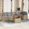 7-piece Garden Sofa with Beige Poly Rattan Cushions, 2-seater Sofa with Storage and Beige Poly Rattan Cushions 3358205