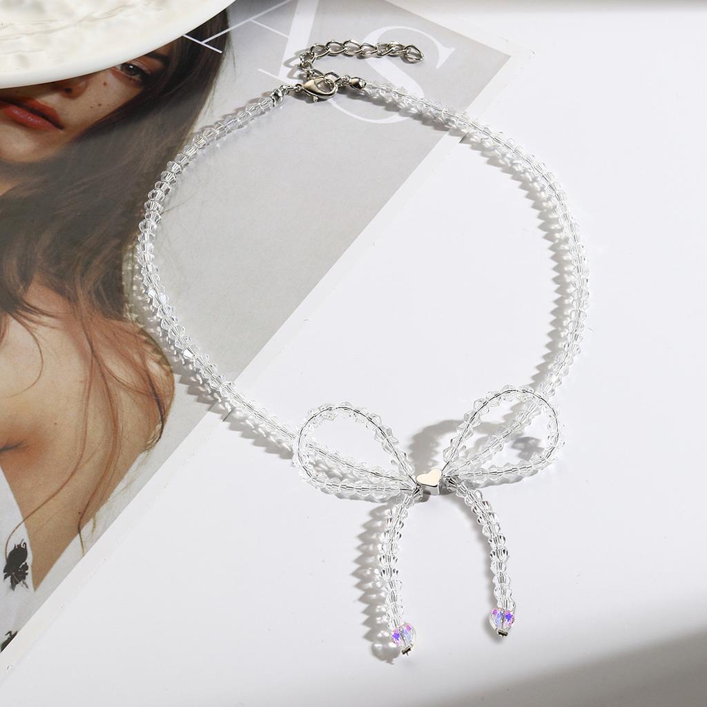 Ожерелье-бант Женское Весеннее Хрустальное Бисером Жемчужное с Кисточкой Ожерелье-бант Ожерелье Маленькое Свежее