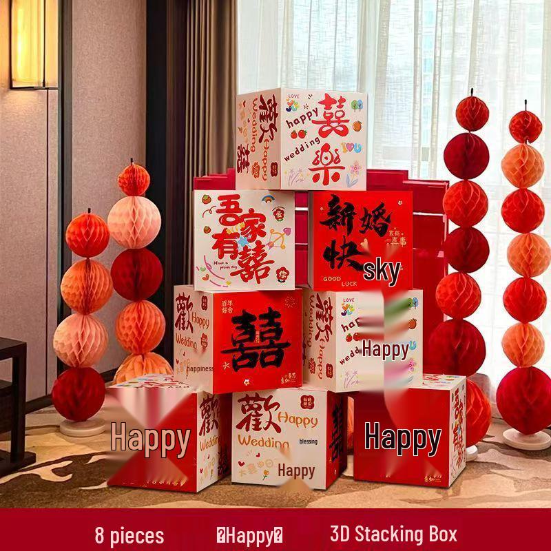 Набор 3D-коробок «Двойное счастье», которые можно ставить друг на друга, идеально подходит для свадебного декора и украшения центра стола на помолвку.