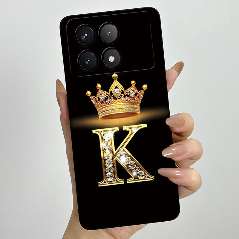 Для Xiaomi Poco X6 Pro 5G Модный Чехол-Брелок с Короной и Первой Буквой для Пары PocoX6 Pro 5G Мягкий Силикон ТПУ Защитный Чехол для Объектива