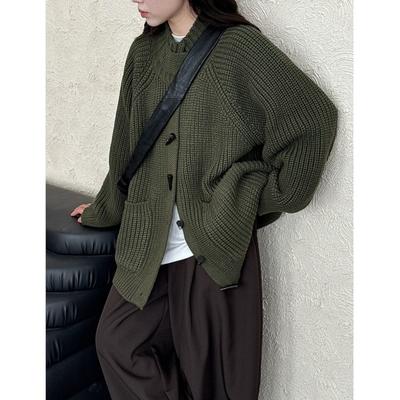 Винтажный кардиган крупной вязки во французском стиле, женский, осенне-зимний, на пуговицах-клевантах, повседневный, универсальный