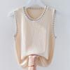 Модная летняя трикотажная рубашка из ледяного шелка, женская тонкая элегантная блузка без рукавов, повседневная женская блузка, жилет, однотонные вязаные топы на бретелях с круглым вырезом 25007