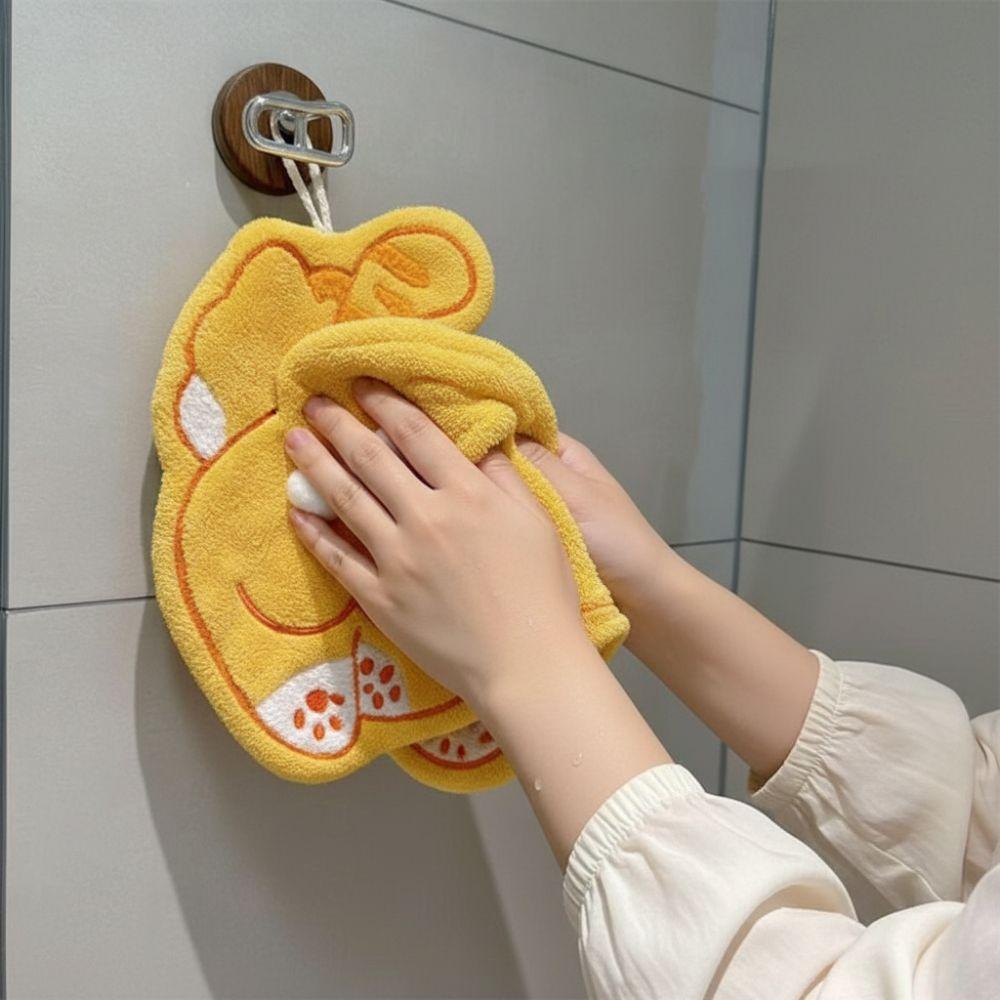 Strong Water Absorption Cat Egg Hand Towel Coral Fleece Absorbent Towels  Kitchen Bathroom Use