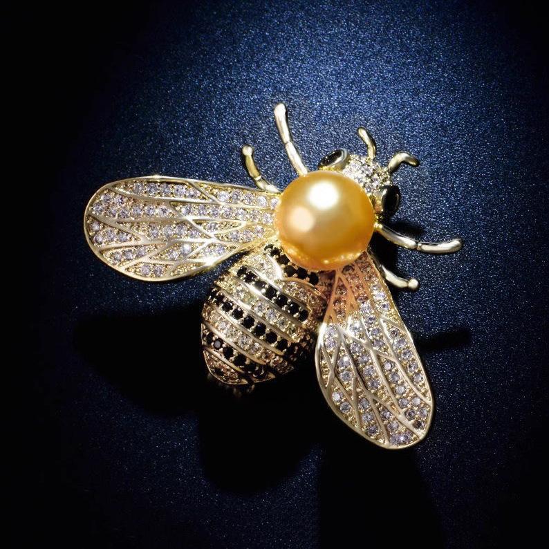 Винтажная брошь-пчела с жемчугом, Высококлассный женский шарм, Брошь-насекомое с полным бриллиантовым дизайном, Нишевая брошь