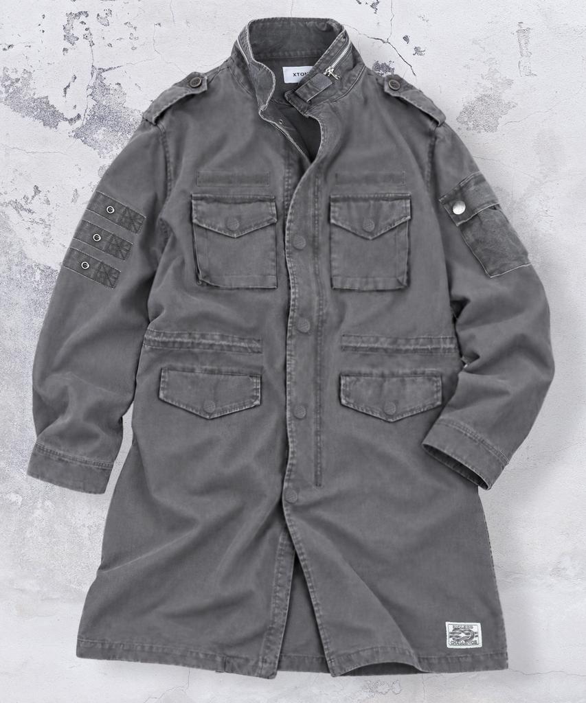 XTONZ Xj143 Military Vintage Washed Long M-65 Field Jacket (Charcoal)