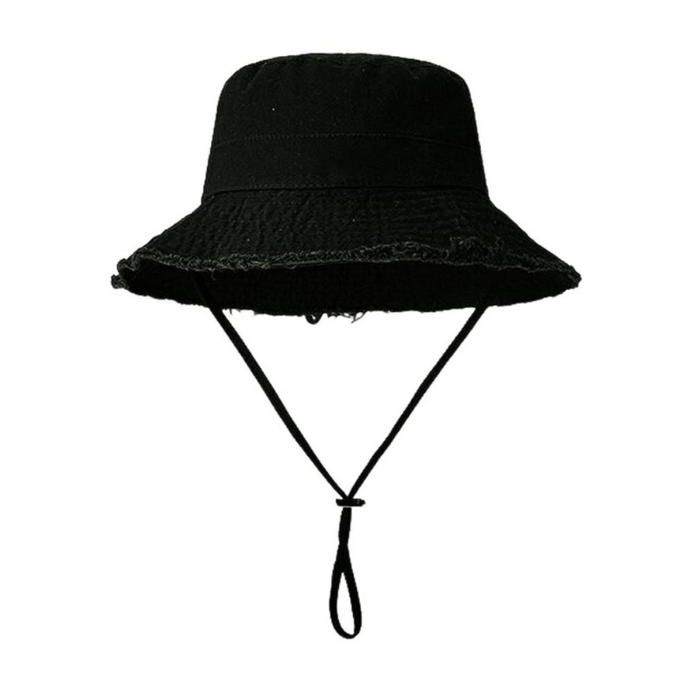 Fashion Hyun-Ah Style Bucket Hat Sun Resistant Fringed Summer Sunshade Hat Adjustable Large-Brimmed Hiking Hat Four Seasons