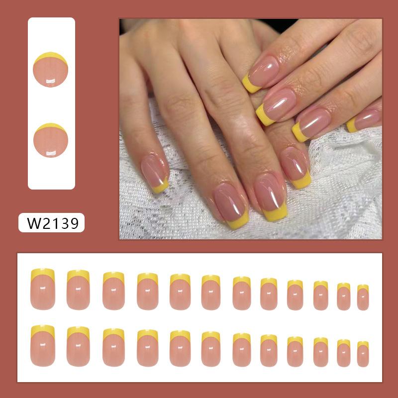 Fresh yellow bright vitality French fashion, wind removable wear armor 24 pieces press on nails