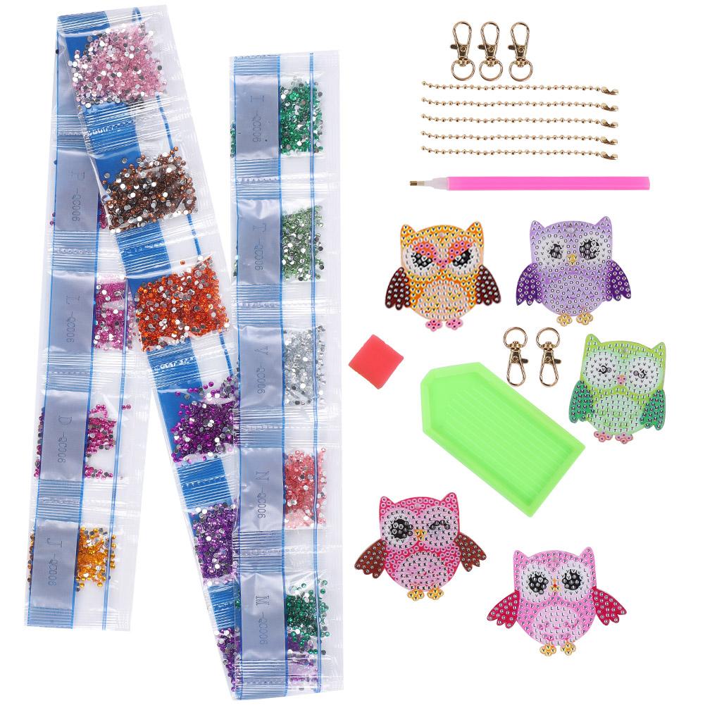 5PCS DIY Owl Diamond Painting Key Chain Acrylic Pendant Handmade Art Key Buckles