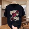 2025 New Summer Trend Rose Printing Crew Neck Short Sleeve Men's Street Light Luxury Casual Cotton Large Size T-Shirt