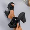 Fashion Square Heel Platform Mules Women Outdoor Slippers Peep Toe Slip On Sandals Chunky Heel Shoes Slingback
