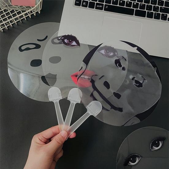 Transparent Funny Expression Round Fan with Long Handle Waterproof PVC Portable Lightweight Outdoor Travel Summer Handheld Fan Photo Props
