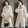 Autumn Winte Women Imitation Sheep Sheared Jacket Faux Fur Collar Granular Velvet Outerwear Female Loose Overcoat