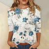 Женская мода повседневная футболка с круглым вырезом и рукавом три четверти с принтом, летняя одежда для женщин, корейская популярная одежда