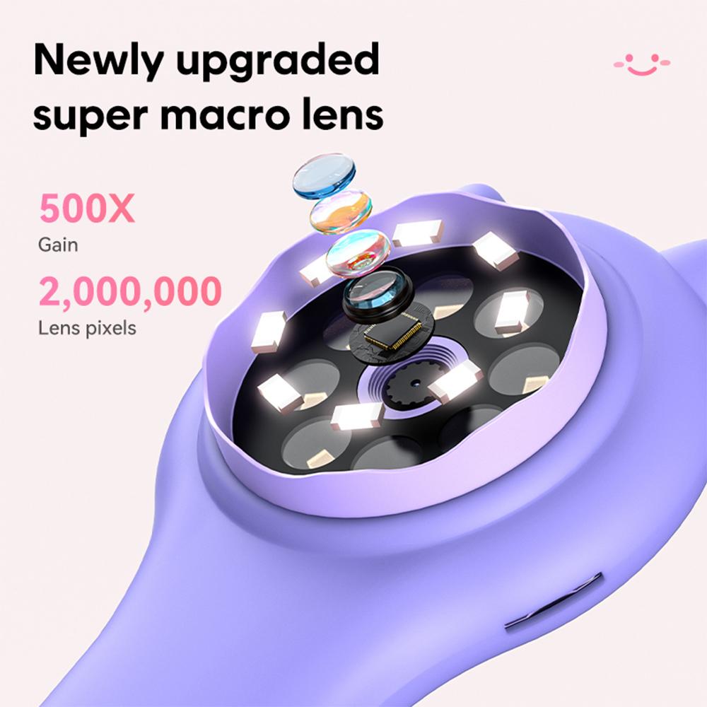 Микроскоп для детей, 2-дюймовый экран IPS, увеличительное стекло с 8 светодиодами, 500-кратное увеличительное стекло для