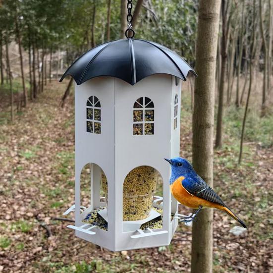 Metal Bird Feeder with Lights Squirrel Resistant Hummingbird Feeder Waterproof Hanging Feeding Station for Home Patio Garden Birds