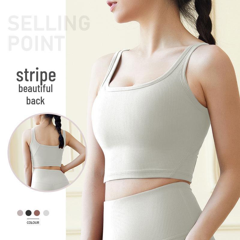 Женский рубчатый спортивный топ-бра с полосками и спинкой-борцовкой - Европейский и американский стиль, ударопрочный для йоги и бега