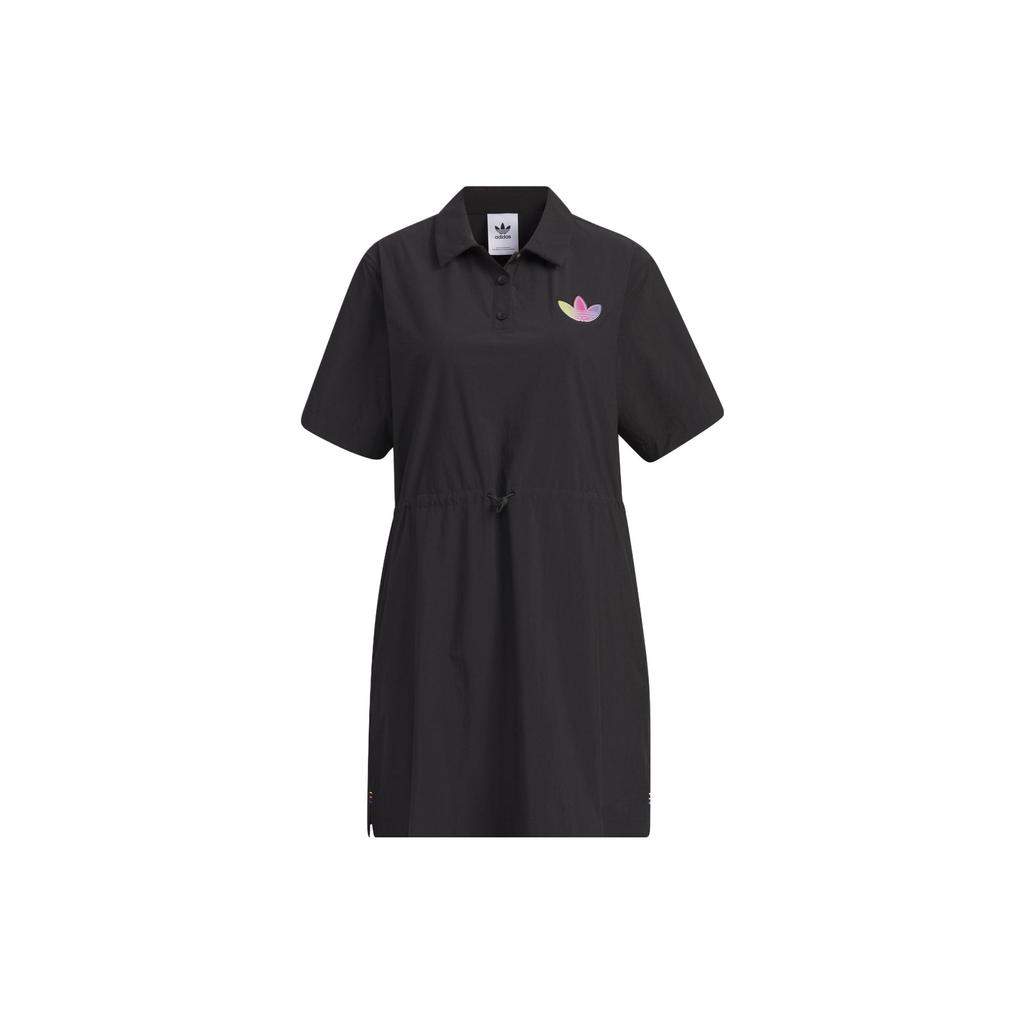 Adidas Originals Trefoil Logo Collar Fitted Short Sleeve Dress Women Dress Black IP2199