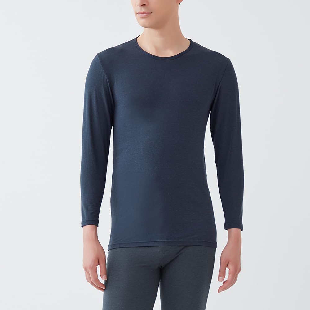 Gunze MCA608N Acedron Мягкий Эластичный Круглый Вырез Длинный Рукав Внутренний Полосатый Размер M Мужской Топ, Ткань, Белый,