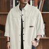 Мужская рубашка весна-осень с отложным воротником, свободная однобортная, с длинным рукавом, однотонная, повседневная, с пуговицами, накладными карманами, мужская повседневная рубашка