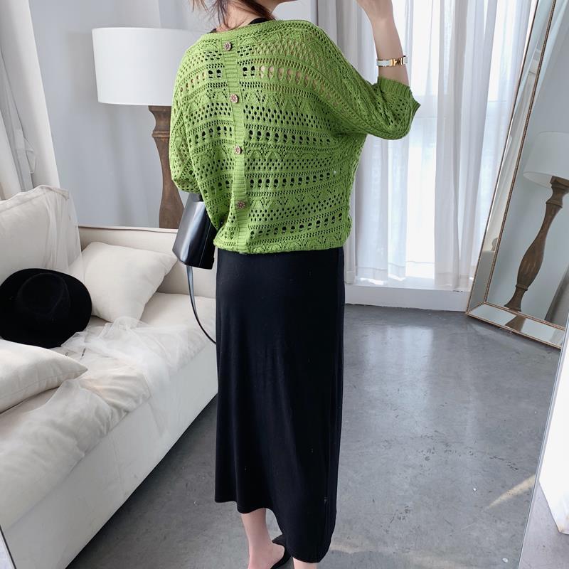 Женский вязаный комплект накидка-платье с рукавами «летучая мышь» и юбка для весны/лета