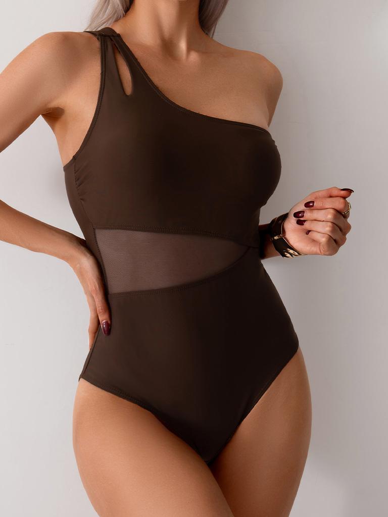 Пляжный отпуск купальник цельный женский купальник на одно плечо сетчатый цельный сексуальный бикини купальник с тонкой строчкой в различных цветах пляжная одежда