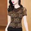 Fashionable Leopard Print Short Sleeved T-shirt for Women's Slim Fit Summer Wear Patchwork Mesh Top Stylish Versatile Small Shirt T-Shirts Women’s