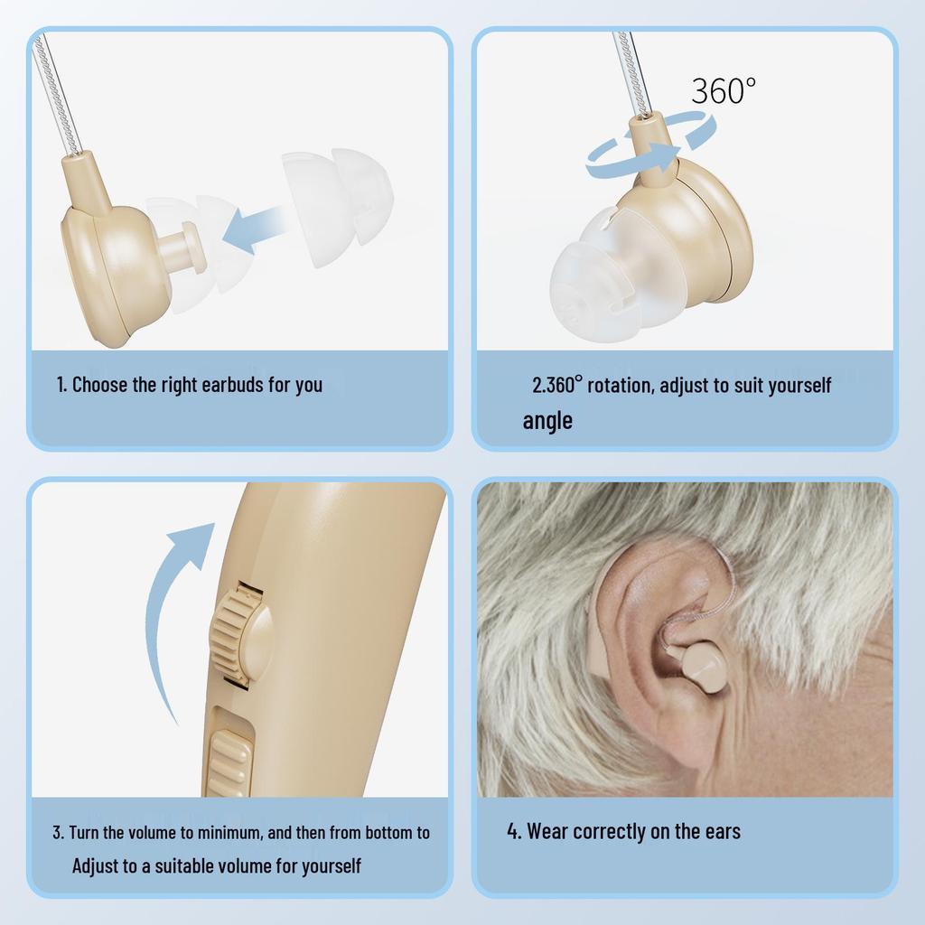 Rechargeable Behind-the-Ear Hearing Aid with Charging Case & Accessories for Seniors.