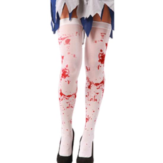 1 Pair Halloween Socks Nurse Cosplay Horror Thriller Style Elastic Anti-slip Thigh Length Zombie Blood Stains Masquerades Parties Costume