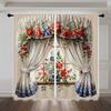 2pcs European Style Retro 3D Printed Translucent Curtains Multi-scene Polyester Rod Pocket Decorative Curtains For Living Room