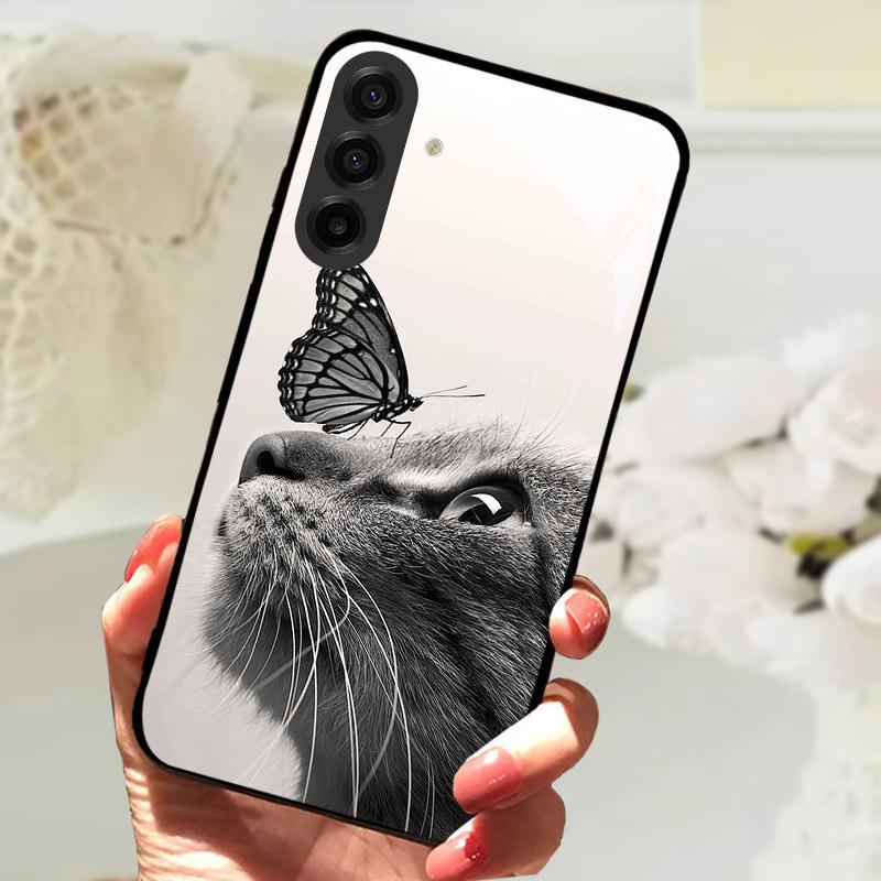 Чехол для Samsung Galaxy S25FE Модный Чехол-бампер с изображением Льва и Цветов из Закаленного Стекла Ударопрочный Защита Камеры для Galaxy S25 S 25 FE