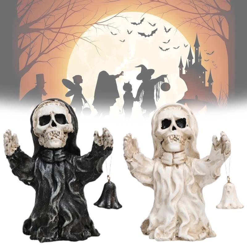 Уникальное Хэллоуинское полимерное украшение в виде скелета-призрака с ручным колокольчиком для жуткой атмосферы