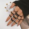 Black Painted Metal Ring Set for Women Punk Hip Hop Street Trendy Joint Ring Jewelry Gift