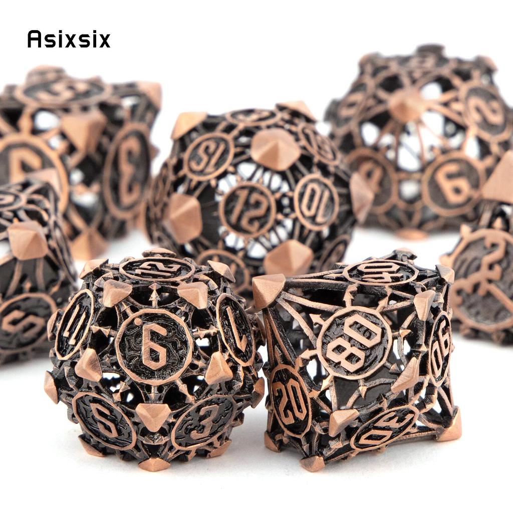 7 Pcs Copper Metal Dice Hollow Metal Polyhedral Dice Set Suitable for Role-Playing RPG    Board Game Card Game