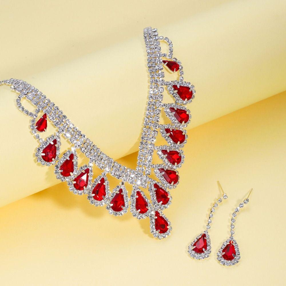 Rhinestone Crystal Jewelry Set Shining Necklace Bridal Earrings Banquet