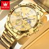 Moon Phase Men's Watches Calendar Luminous Quartz Watch for Man Luminous Chronograph Wristwatches Stainless Steel