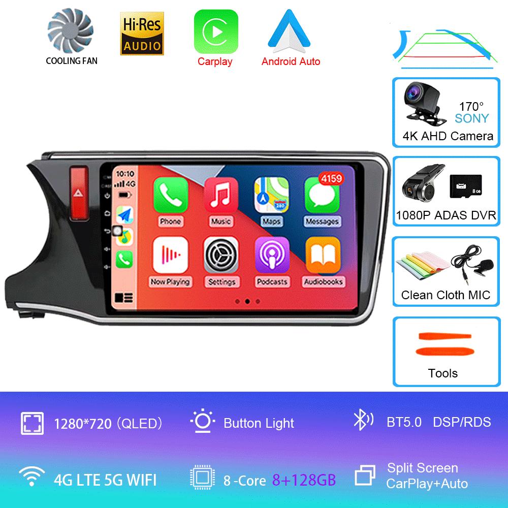 Для Honda City Grace 2014 - 2017 Android 14 Автомобильный радиоприемник Мультимедийный плеер Блок правого руля Навигация GPS 4G Wifi BT DSP QLED Экран