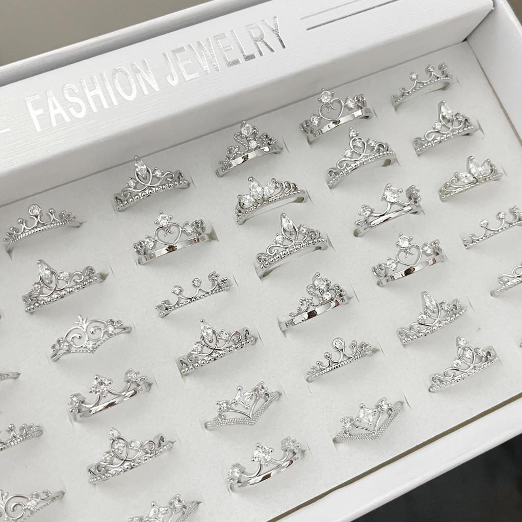 10Pcs Crown-shaped ring for women, simple design, open style, adjustable finger ring