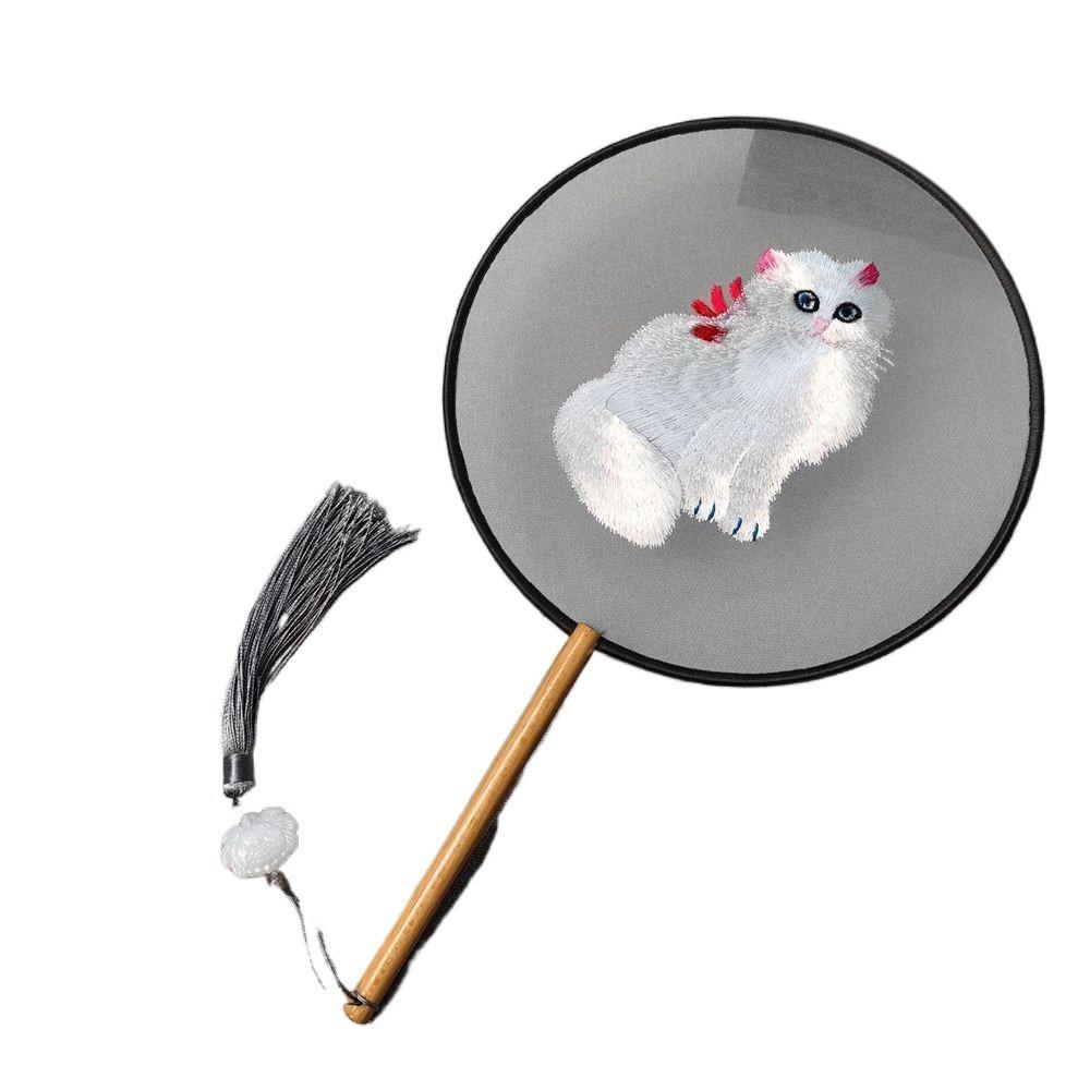 Round Double Sided Embroidery Fan Chinese Style Flower Silk Fan Vintage Hanfu Hand Fan for Guests