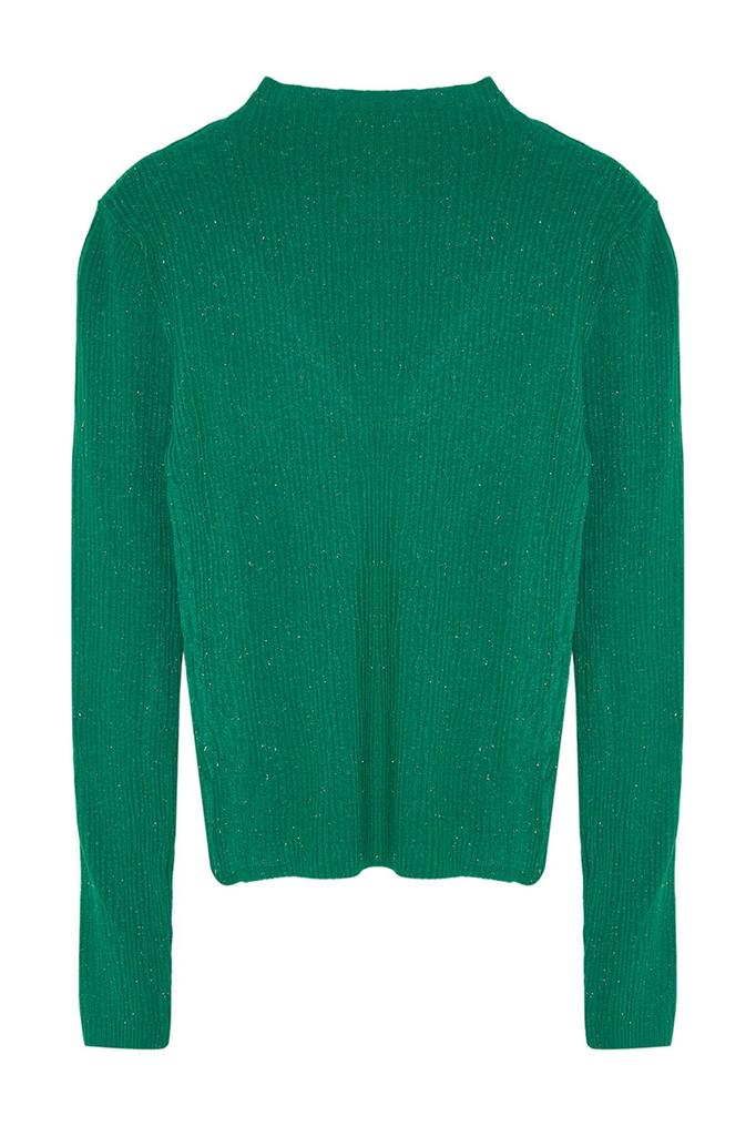 Женский свитер элегантного стиля зеленый из премиальной пряжи специальной пряжи со стойкой трикотажный свитер