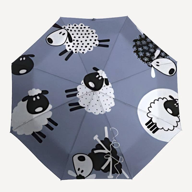 1pc Sheep Pattern Automatic Opening/Closing Folding Umbrella with 8 Ribs, Plastic Handle, Windproof Portable Sunshade Umbrella yy251222196